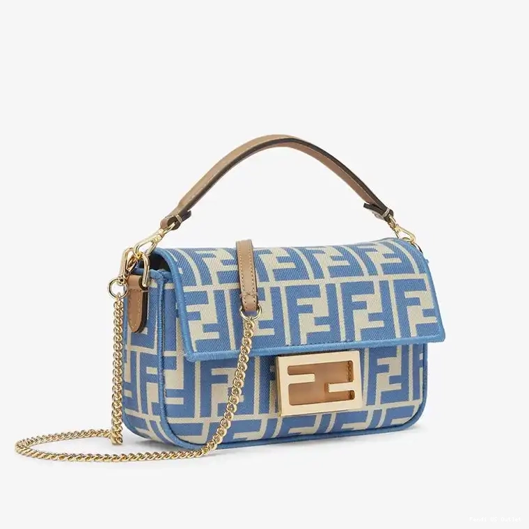Vintage HOT Bag Blue Baguette In Fendi Motif Mini Fabric FF 0515